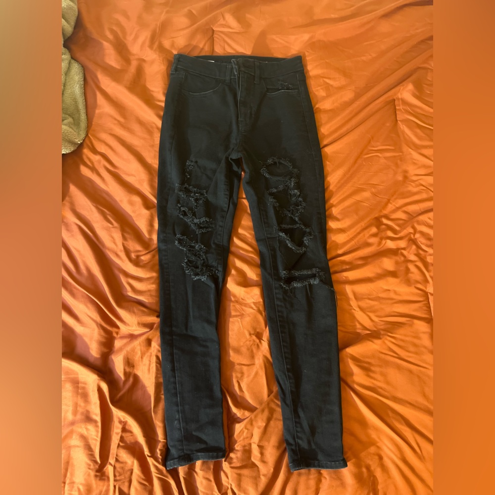 American Eagle Black Distressed Skinny Jeans